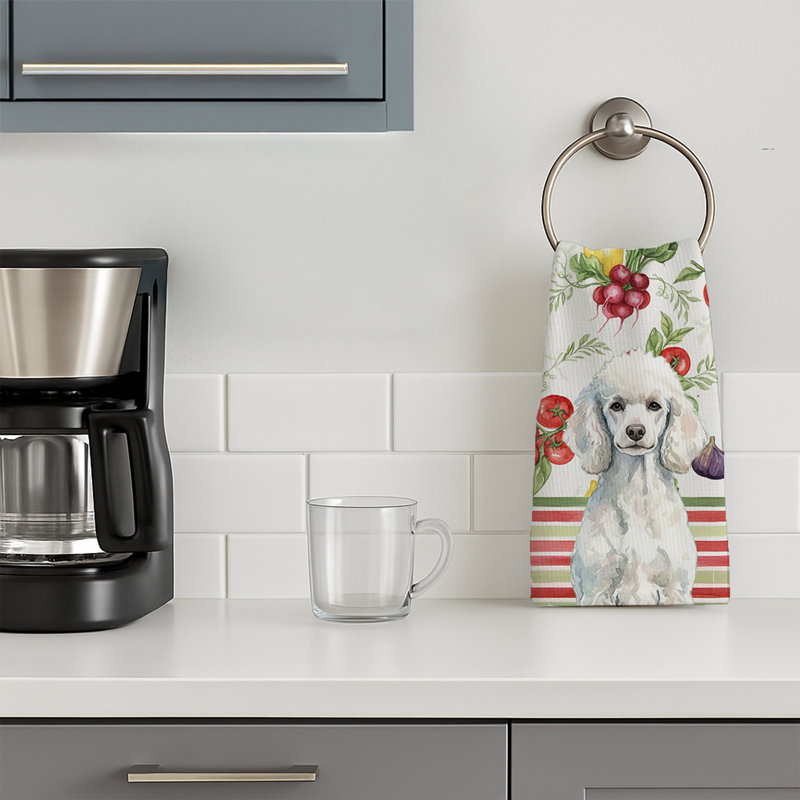 Standard White Poodle Vegetables Kitchen Towel, Standard White Poodle