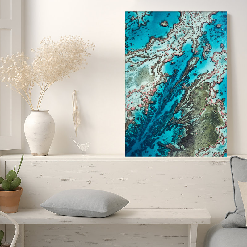 Art mural sur toile turquoise et rose, 30"H x 20"W