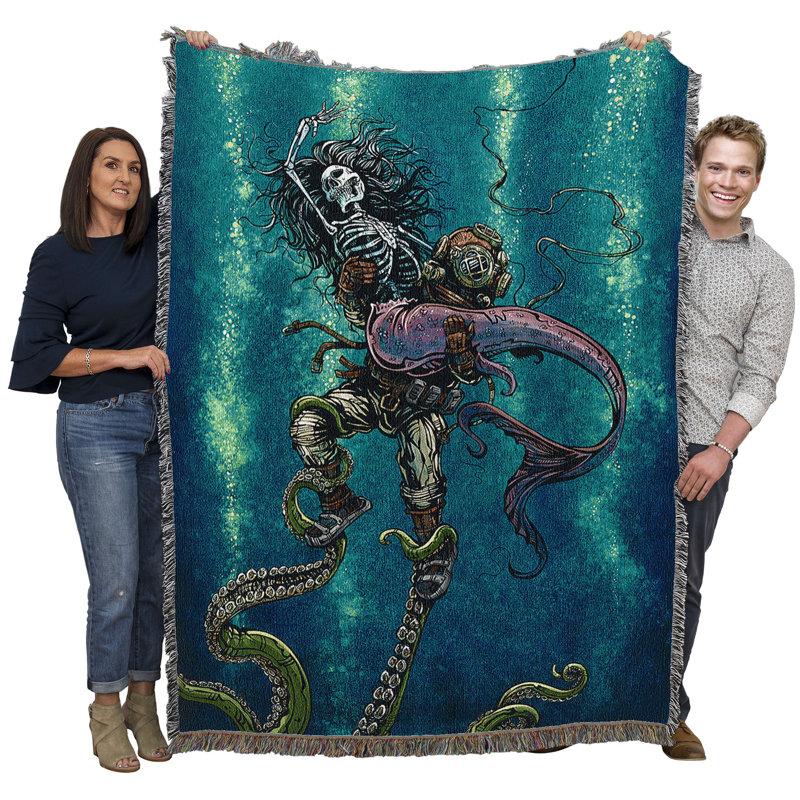 Pure Country Weavers Catch or Release Skeleton Blanket by David Lozeau - Gift Fantasy Tapestry Throw Woven from Cotton - Made in the USA (72x54)