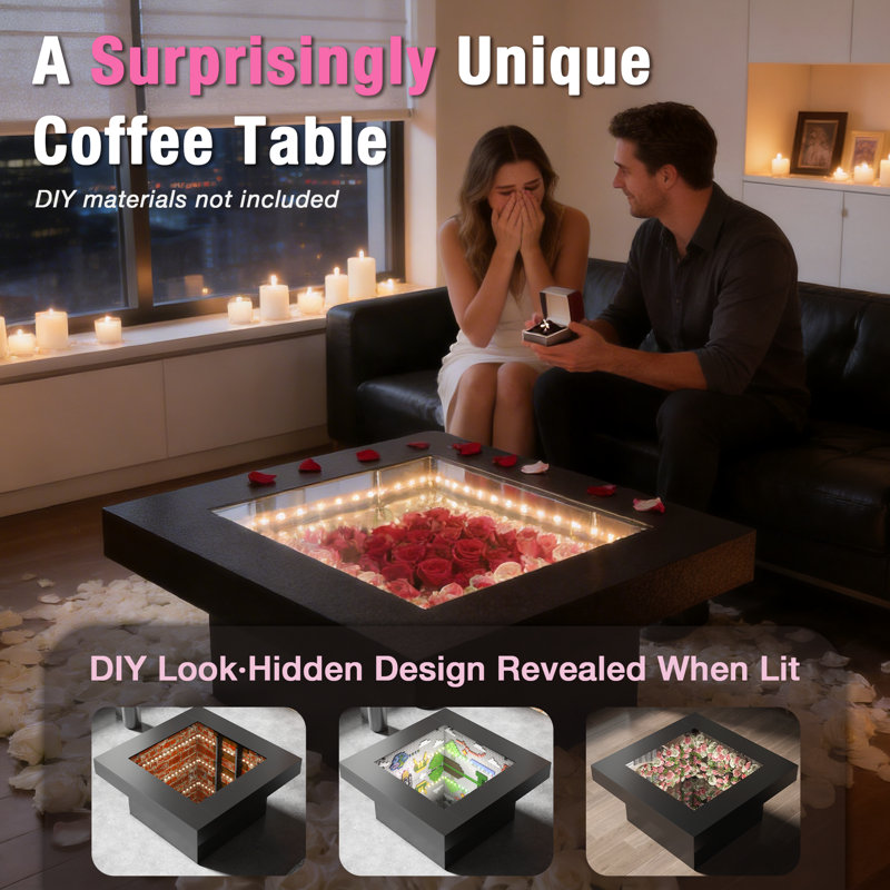Led Infinity Mirror Coffee Table For Living Room, Black