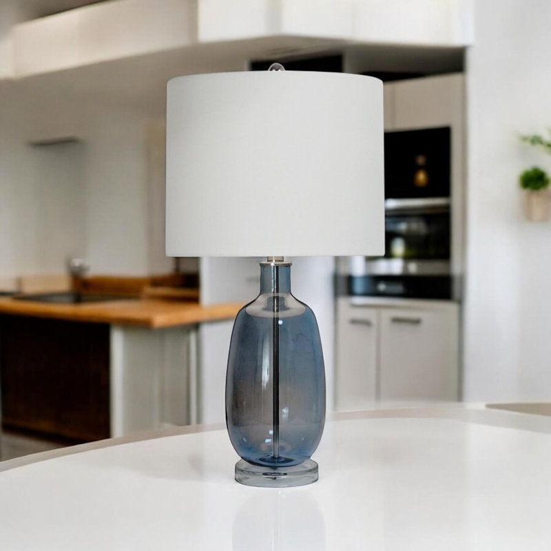 Glass Table Lamp And Shade, Blue