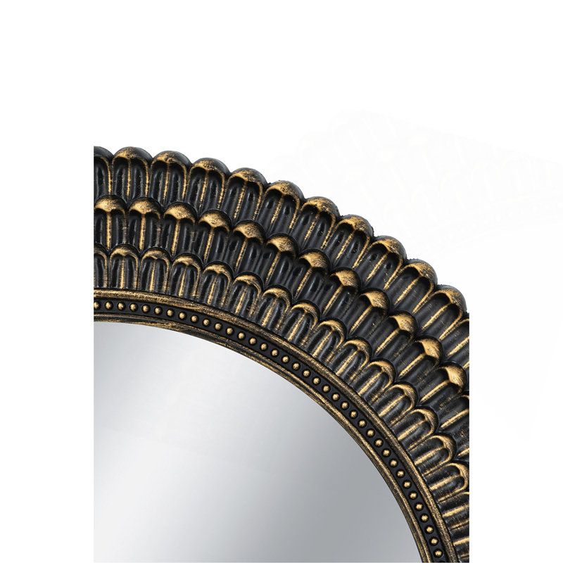 Miroir d'appoint rond noir et doré avec texture tissée
