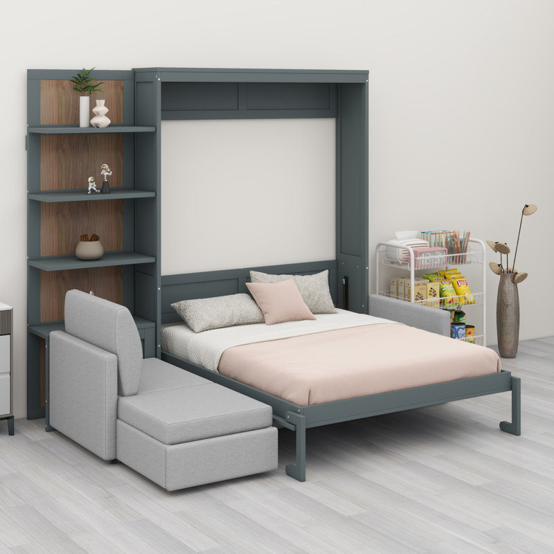 Lit escamotable mural avec canapé et tablettes Murphy, Gris