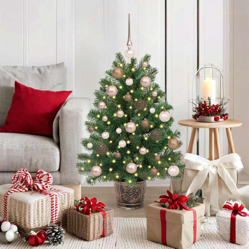  Artificial Christmas Tree with 150 LEDs Green PE and PVC, Bronze, 3.12' H