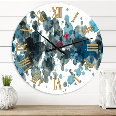 Explosion de peinture à l'huile en gouttes de noir et de bleu - Horloge murale moderne