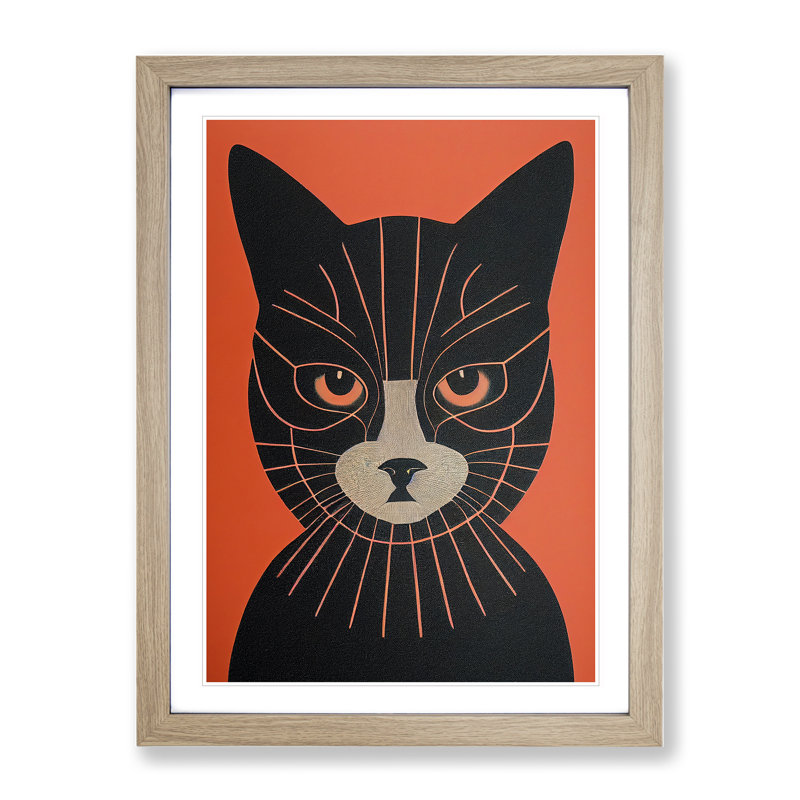 Mesmerising Cat Abstract - Framed Print, 34cm H x 25cm W, Beige