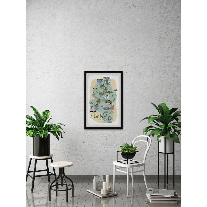 Carte illustrée d'Atlanta - Cadre photo, reproduction d'art sur papier, H 24 po x l 16 po x P 1,5 po