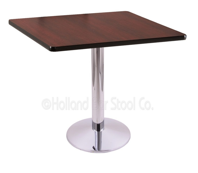 30" Square, Pedestal Dining Table, Chrome, Bar Height (42" Height)