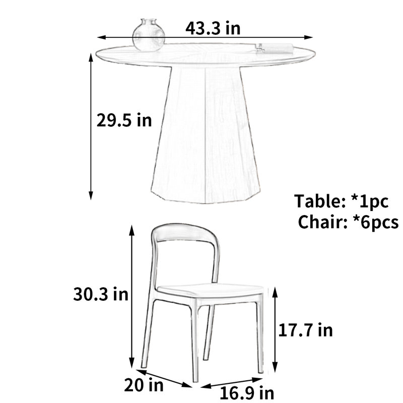 Table et chaise de salle à manger de qualité minimaliste, H 29,5 po x L 43,3 po x l 43,3 po