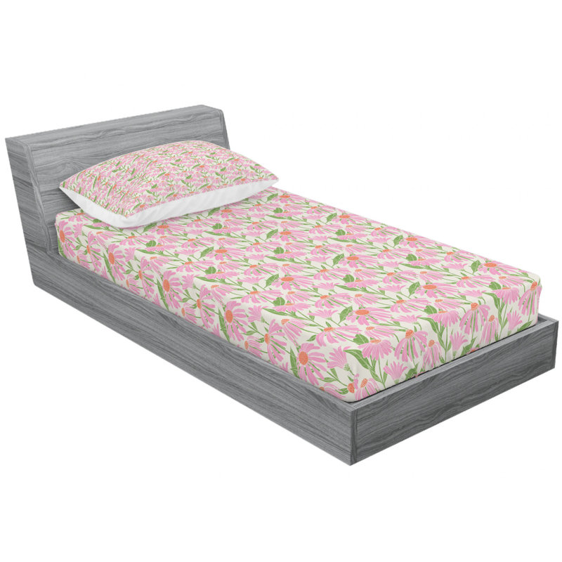 Microfiber Floral Sheet Set, Twin Sheet Set + Fitted Sheet + 1 Pillowcase, Pink/Amber/Blue Floral