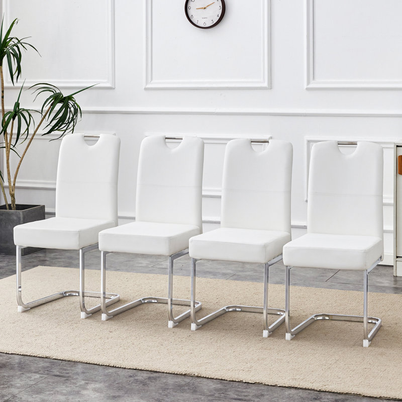 Ensemble de quatre chaises ergonomiques en polyuréthane épaissi pour un confort ultime et une utilisation polyvalente, Blanc