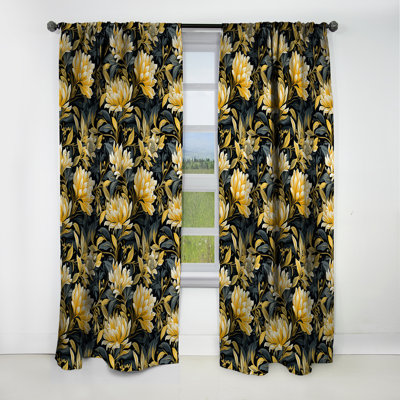Motif floral jaune et bleu tropical - Rideau floral - Rideau occultant en velours - 1 panneau