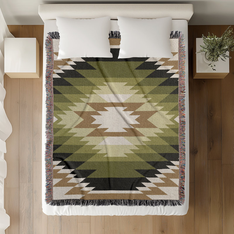 Couverture en mélange de coton Zio South Western, Chartreuse / blanc cassé / or terne, L 60 po x l 50 po