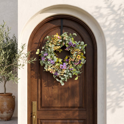 22" Artificial Farmhouse Blossom Cluster Greenery Eucalyptus Berry Daisy Floral Wreath For Front Door