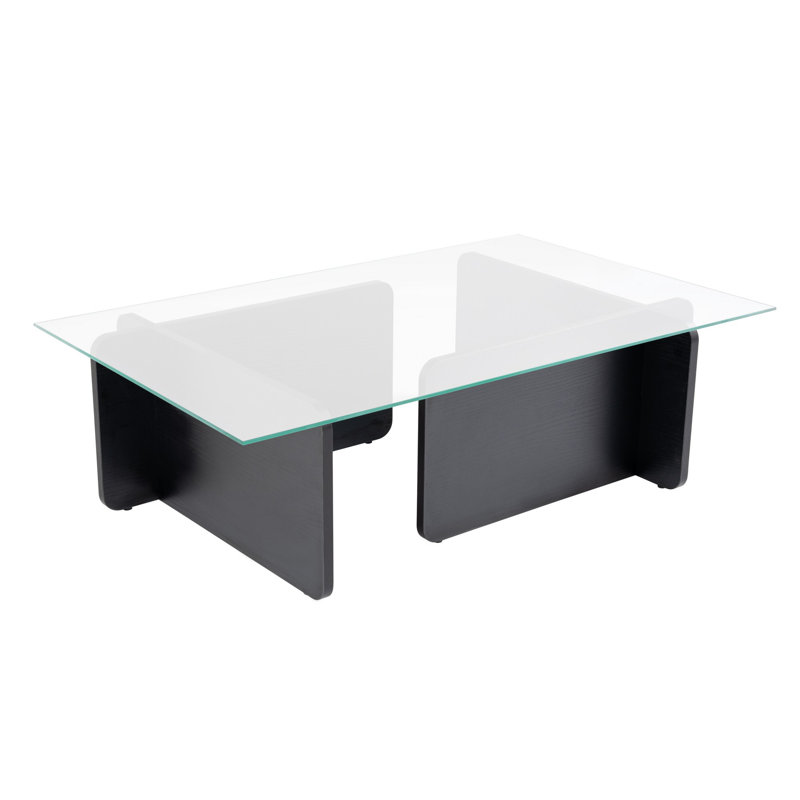 Modern Coffee Table with 100% Tempered Glass Top, Black Wood Finish, 41.3 x 11.8 x 25.6 inches | 100% Melamine Coated Particle Board Frame, Stylish & Durable | Perfect for Living Rooms & Contemporary Spaces
