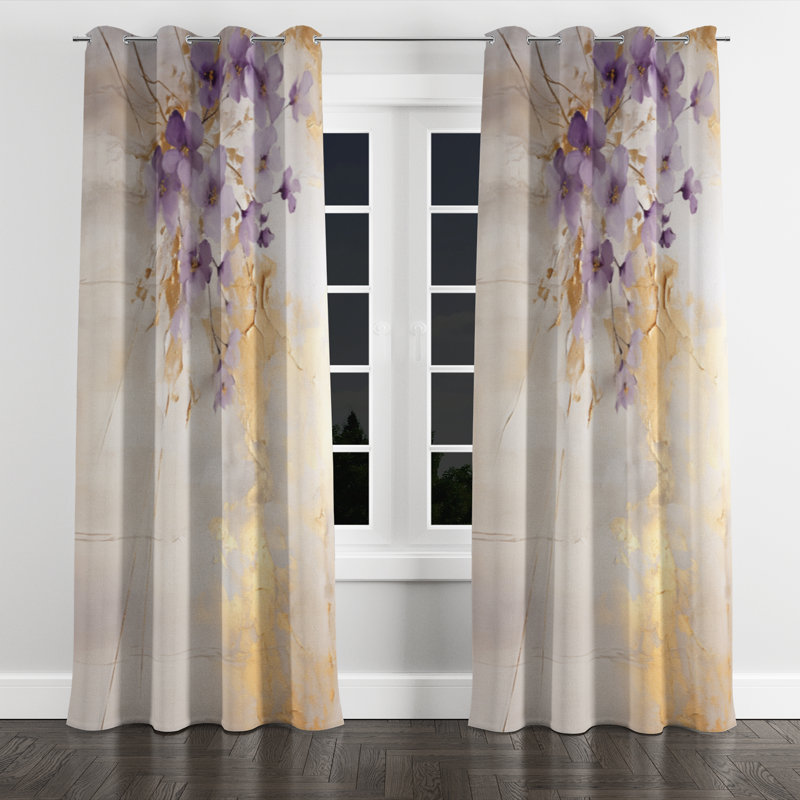 Aymara - Violets Grommet Curtain - Velvet Room Darkening - 1 Panel, 52" W x 90" L, Silver Grommets