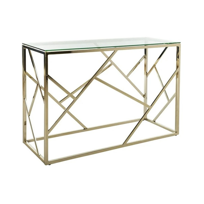 Namiko 48" Silver Rectangular Glass & Brass Console Table