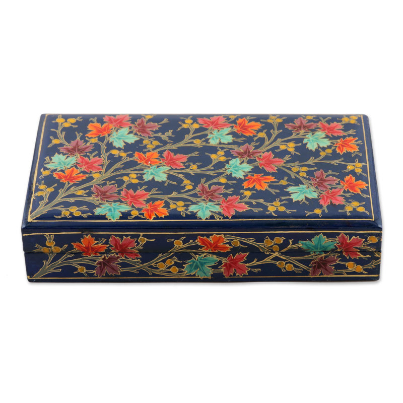 Novica Handmade Festive Trees In Blue Decorative Papier Mache Box