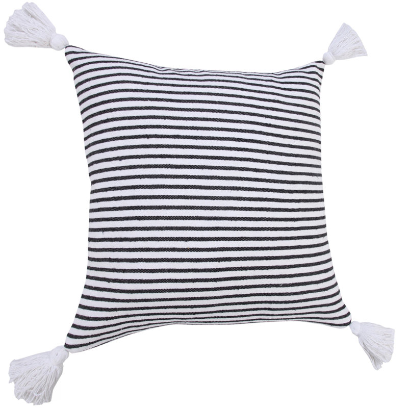 Coussin à fermeture à glissière 100% coton 20 po x 20 po, Noir / blanc