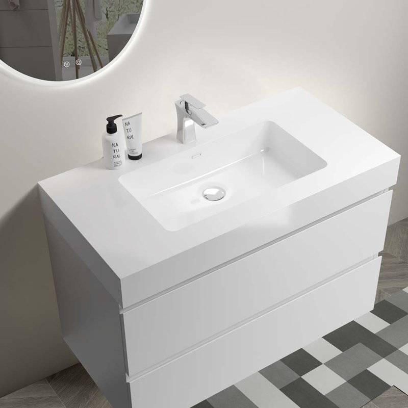 35.8'' Wall Mounted Single Bathroom Vanity with Sink, White