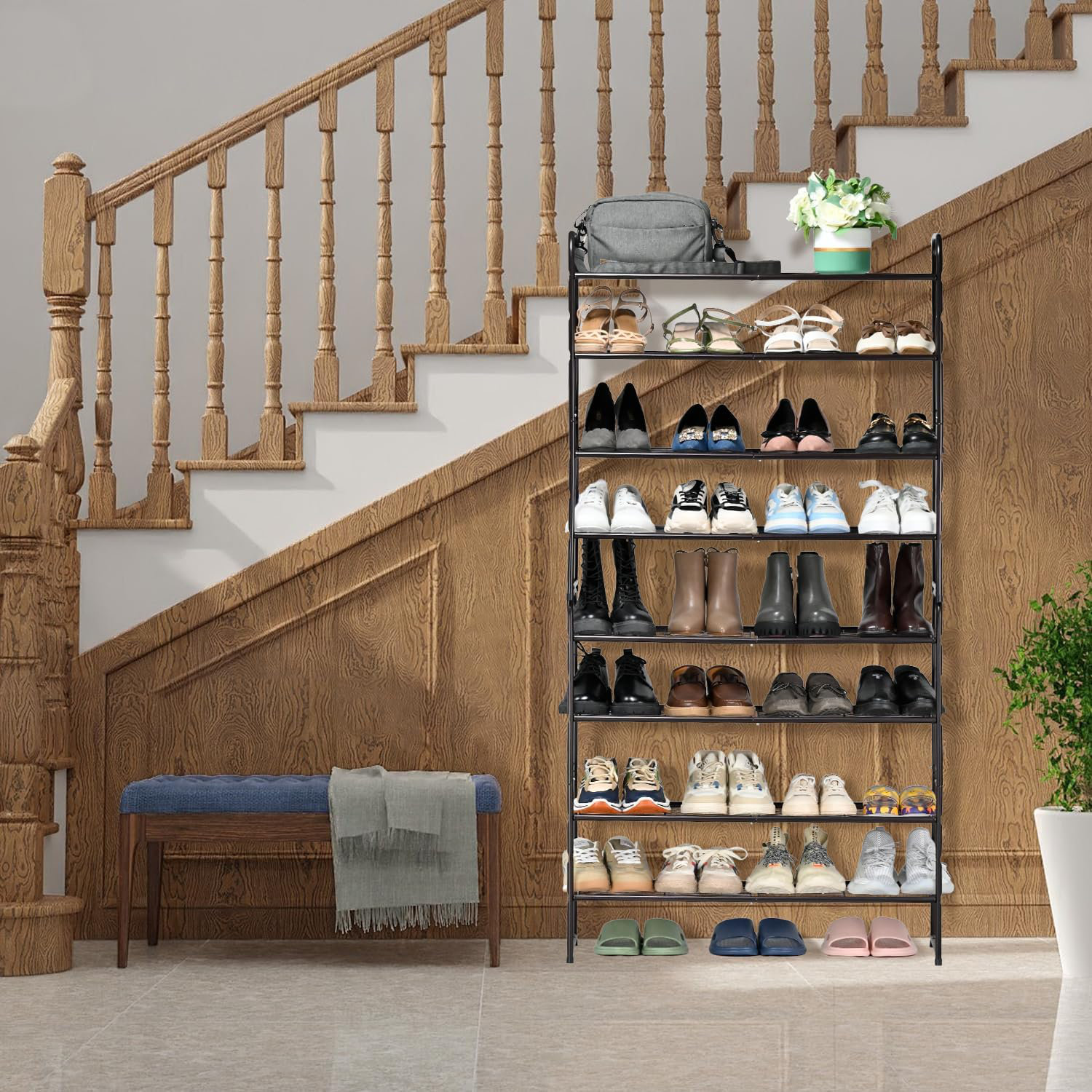 Rebrilliant 32'' Wide 4-Tier Wire Shoe Rack for Closet, Stackable and ...