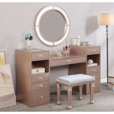 Ensemble coiffeuse avec tabouret et miroir Creola
