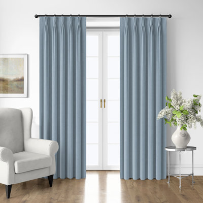 Shay Solid Cornflower Cotton Pinch Pleat Drapery Panel Set of 2