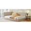 Lit de jour beige rembourré pleine grandeur - Style classique moderne, rehausse la chambre à coucher, avec élégance en velours de lattes, s'adapte à la chambre à coucher, support