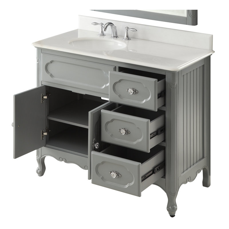 Worton 42'' Single Bathroom Vanity with Marble Top, Grey