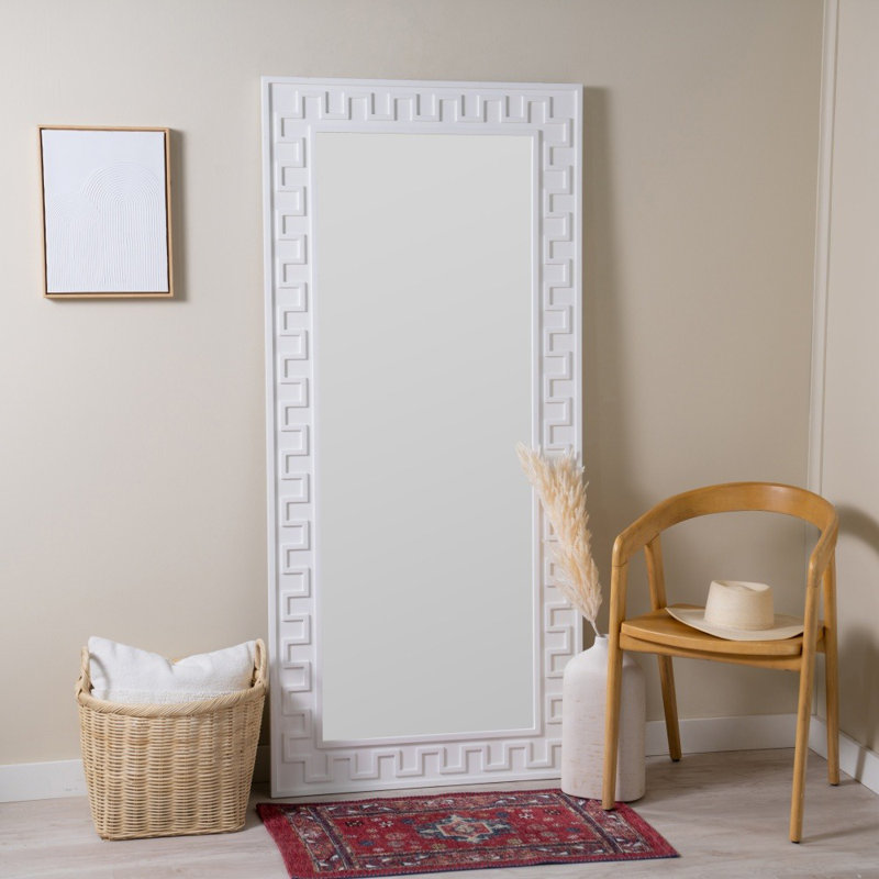 Greek Key Full Length Mirror by Erin Gates, White