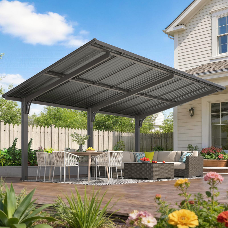 Abri d'auto extérieur en métal pour terrasse, H 98 po x l 201 po x P 118,6 po