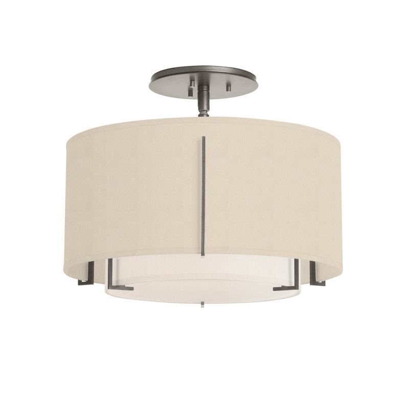 Exos 3 - Light Semi Flush Mount, Flax, Natural Iron, 12.2" H x 16.1" W x 16.1" D