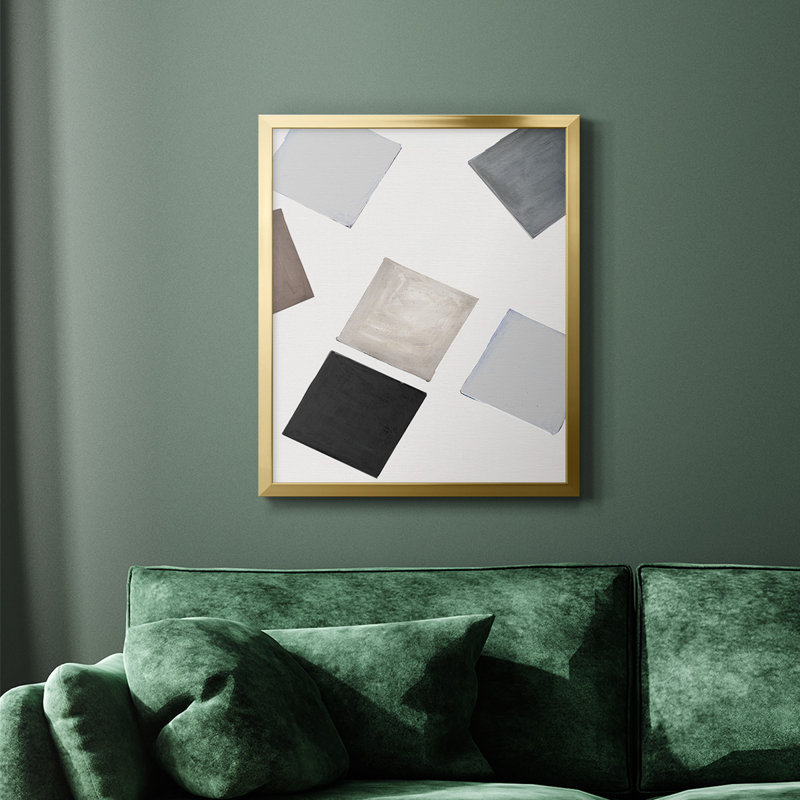 «Block Encounter Revisit I», toile encadrée de qualité supérieure - prête à être accrochée, Or, H 24 po x l 20 po
