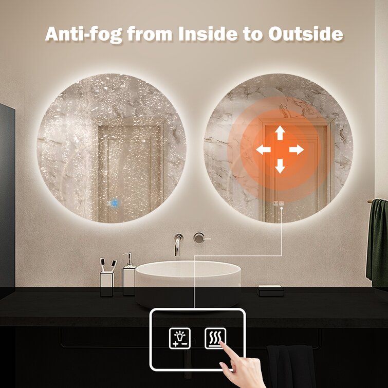 Orren Ellis Round Frameless Lighted Bathroom/Vanity Mirror