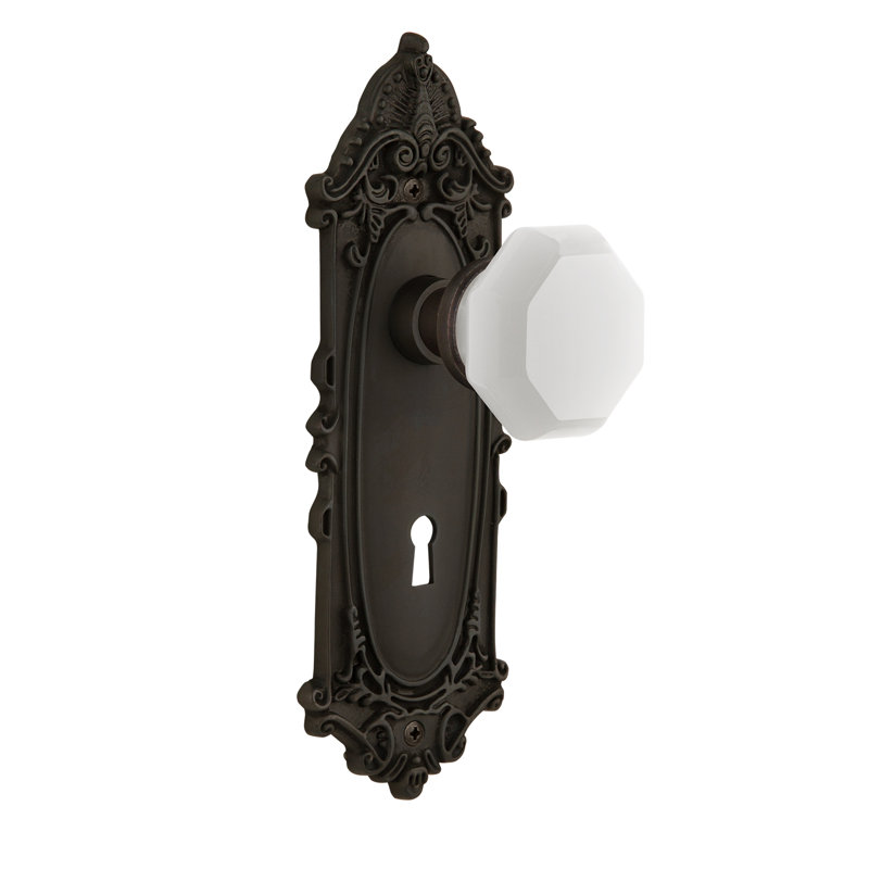 Victorian Plate with Decorative Keyhole and Waldorf White Milk Knob, Oil-Rubbed Bronze