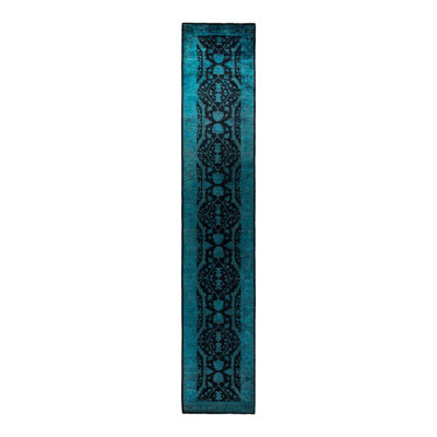 Tapis noir / bleu 3 pi 1 po x 17 pi 9 po One-of-a-Kind Cyonna