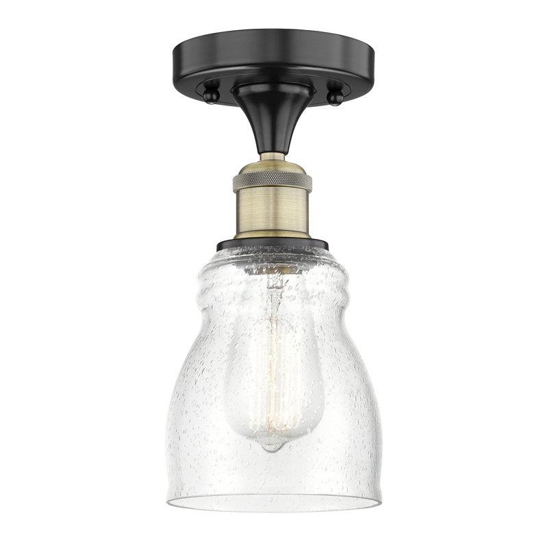 Plafonnier semi-encastré en verre Makemson, Laiton antique noir