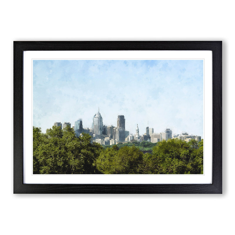 Philadelphia Skyline - Picture Frame Graphic Art Print, 62cm H x 87cm W x 2cm D, Black