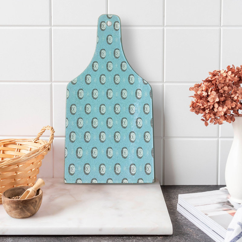 Ambesonne Hedgehog Tempered Glass Cutting Board Smiling Animal Daisies Pale Blue Grey White