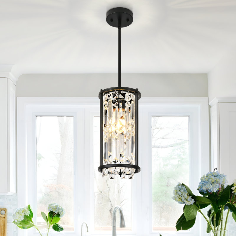 Luminaire suspendu en cristal 1 lumière Levona, Noir mat