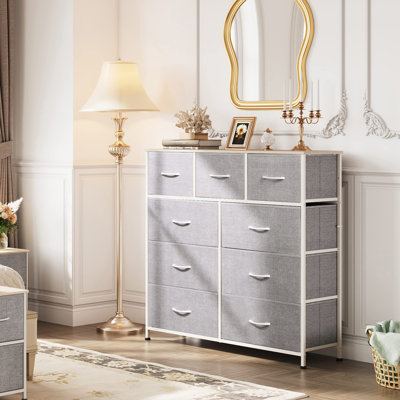 Reinardo  39.4" W 9-Drawer Dresser For Bedrrom With Wooden, Tall Storage Tower With Steel Frame, TV Stand Dresser for Living Room, Entryway