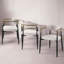 Chaise d'appoint en lin beige et finition noire, ensemble de 2