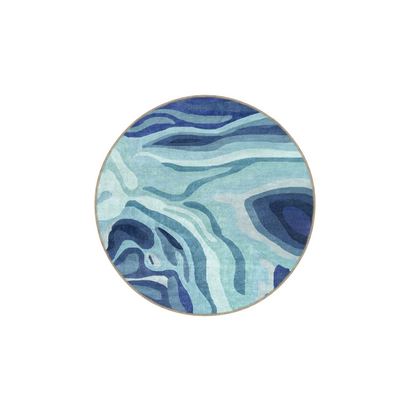 Tapis décoratif bleu à motifs lavables à la machine, Carré 4 pi 11 po