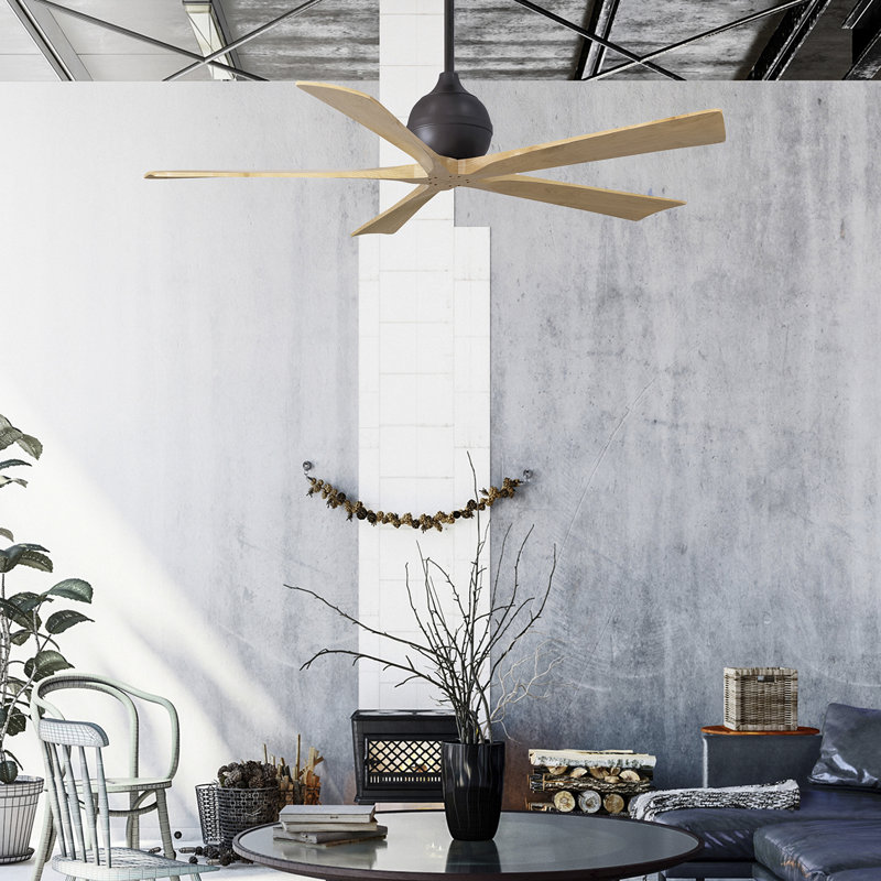 52" Irene 5-Blade Ceiling Fan with Wall Remote, Textured Bronze, Light Maple Tone, 60"