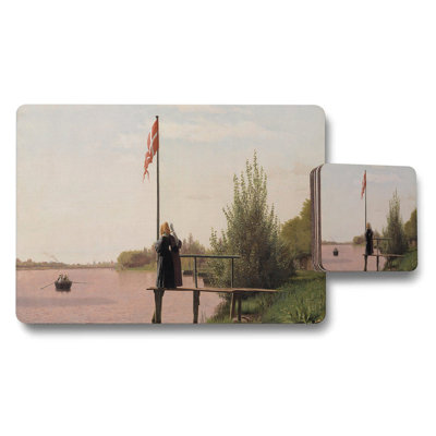 Placemat and Coaster Set with Lakeside Scene Artwork