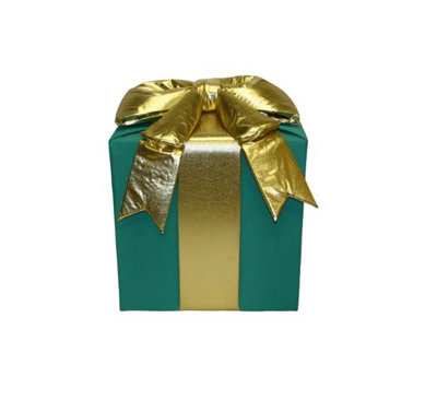 18 in 3D Nylon Gift Box - Green with Mylar Gold Bow