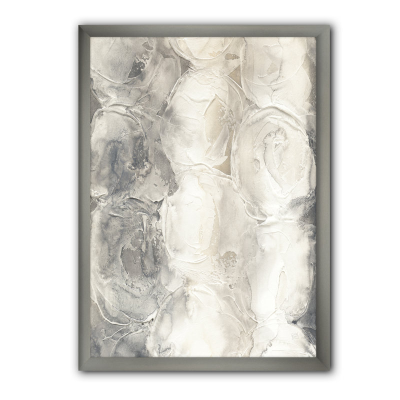 Toile abstraite, reproduction de cercle gris, cercles gris I, H 46 po x l 36 po x P 1,5 po, Cadre argenté