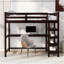 Lit mezzanine simple avec tablettes de rangement et bureau sous le lit, espresso-336205148-336205151