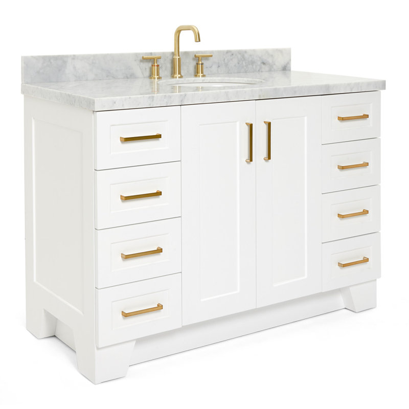 Freitas 48'' Solid Wood Single Bathroom Vanity, Oval, White, Carrara Marble