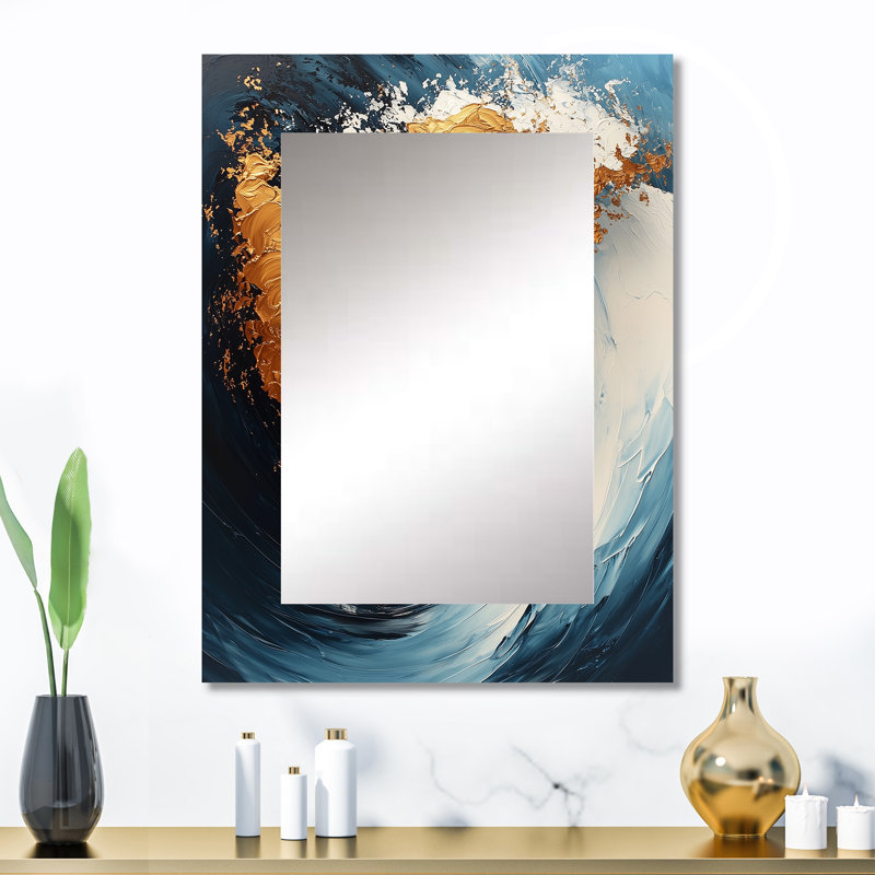 Gold Spiraling Majesty - Abstract Spirals Wall Mirror, Modern Decorative Mirror, Printed Metal Art, 32" x 24"